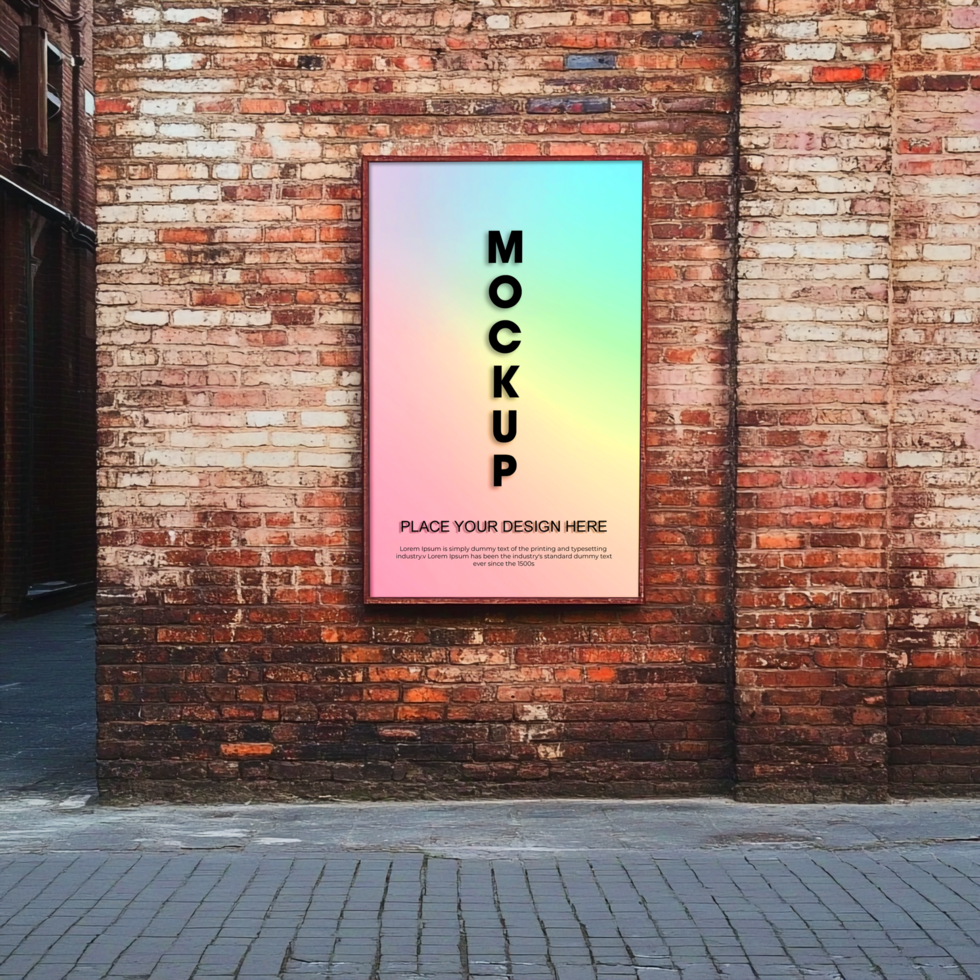 Brick Wall Poster Mockup Vertical Billboard Advertising Template psd