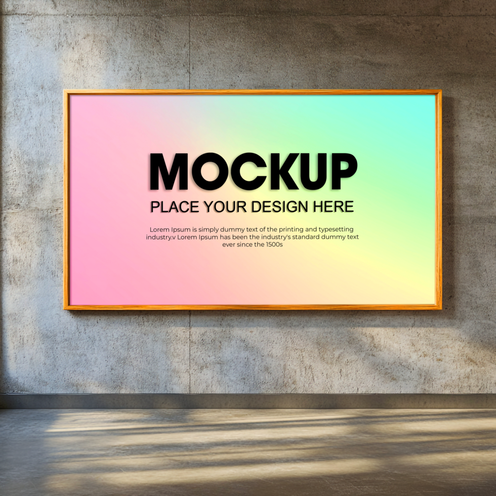 Modern Gold Frame Mockup on Concrete Wall with Pastel Background psd