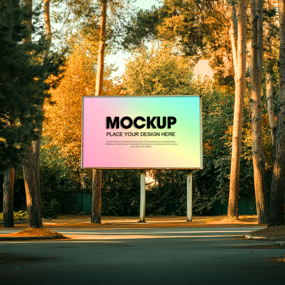 Billboard Mockup Autumn Forest Landscape Advertising Template psd