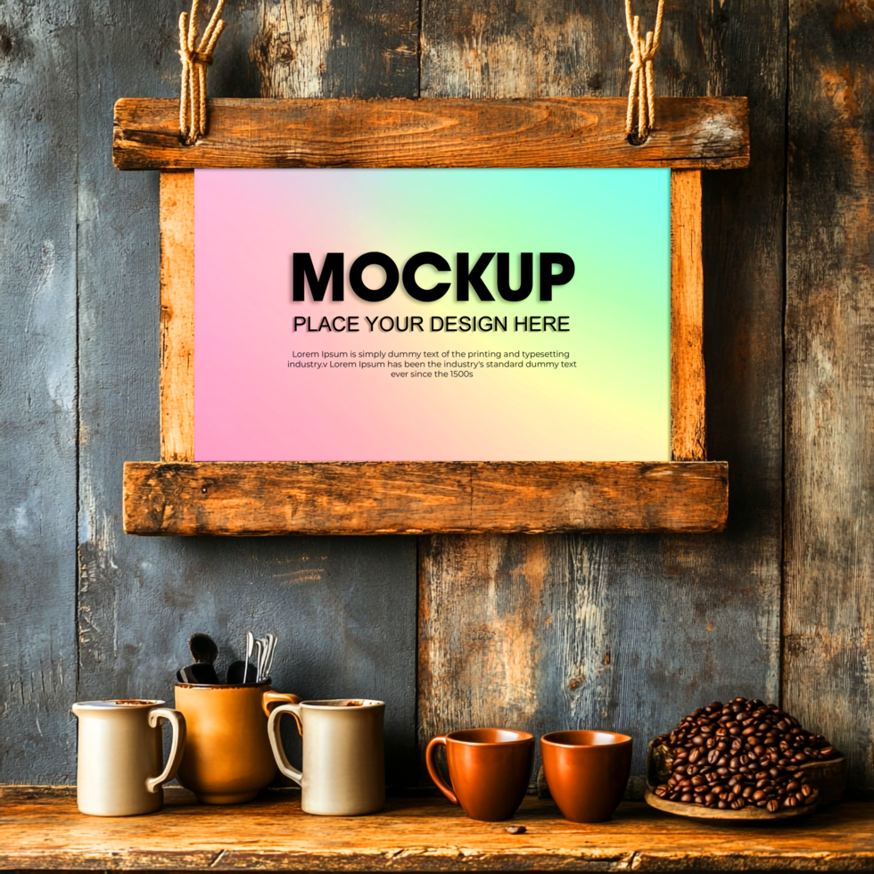 Rustic Wooden Frame Mockup Perfect for Coffee Shop or Cafe Design psd