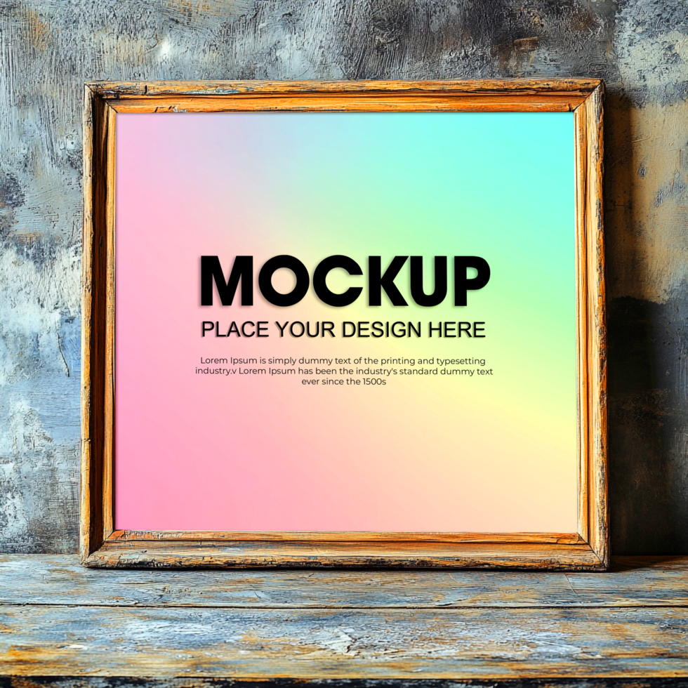 Square Wooden Frame Mockup Pastel Background psd