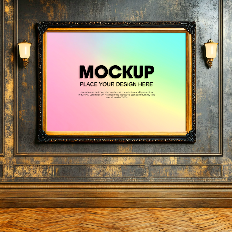 Elegant Gold Frame Mockup on Rustic Wood Background psd