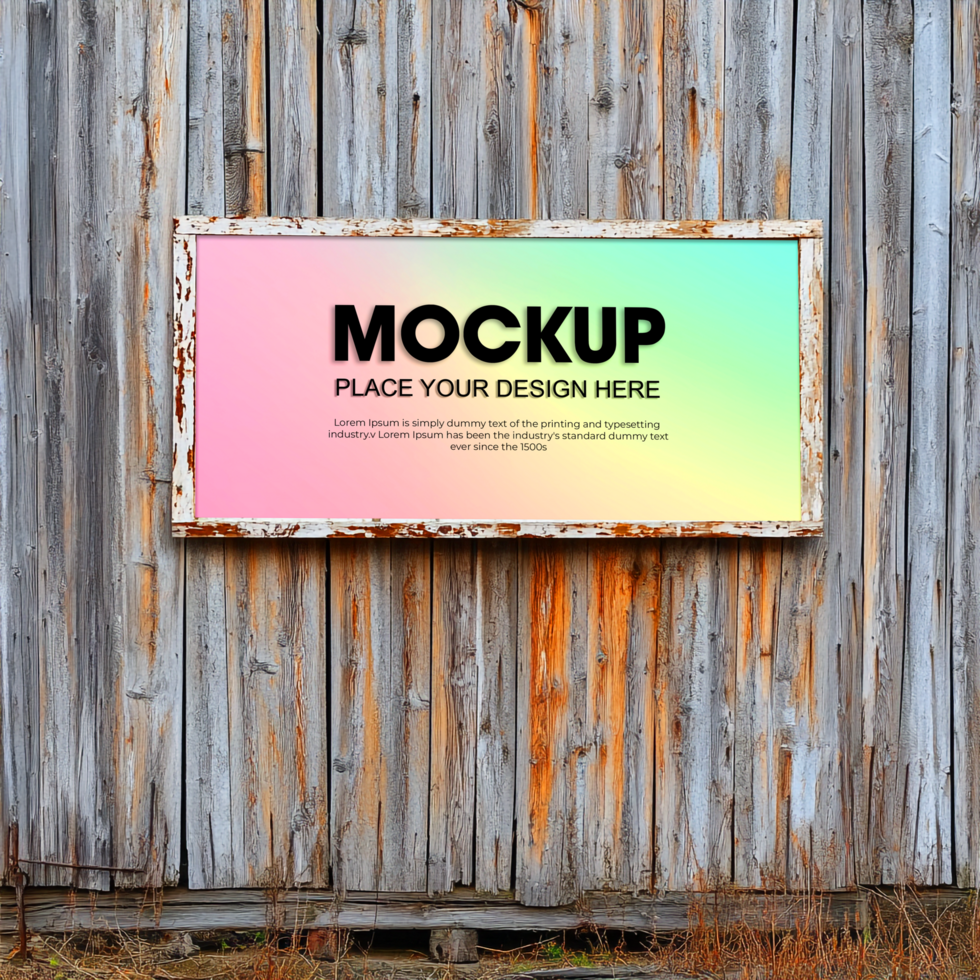 Rustic Wooden Wall Mockup Gradient Sign Template psd