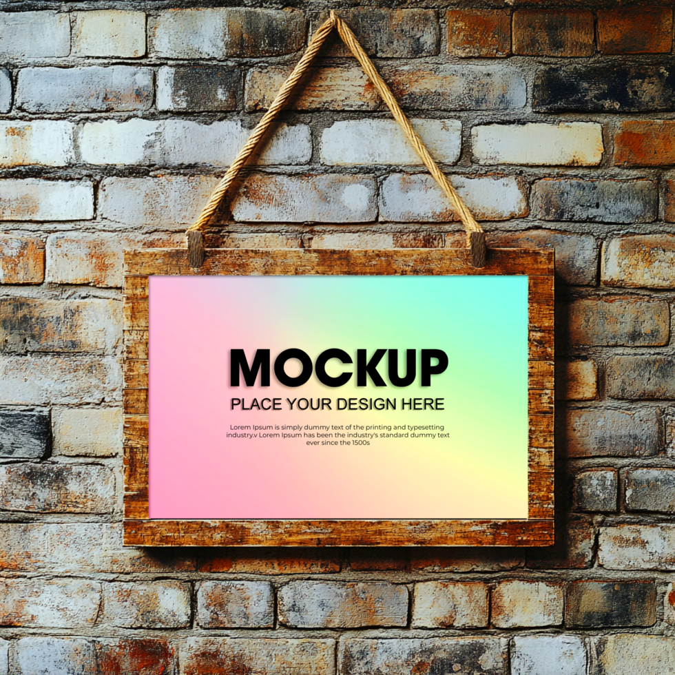 Rustic Wooden Frame Mockup on Brick Wall Background psd