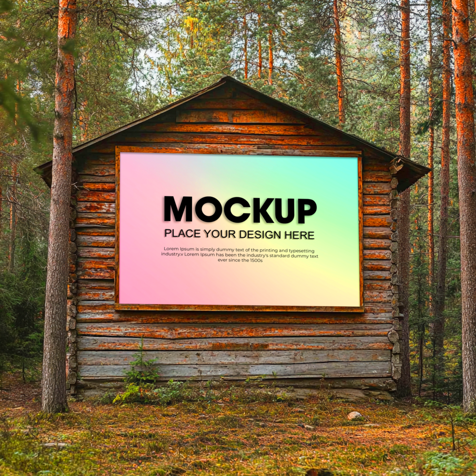 Rustic Wooden Cabin Mockup Nature Scene Background psd