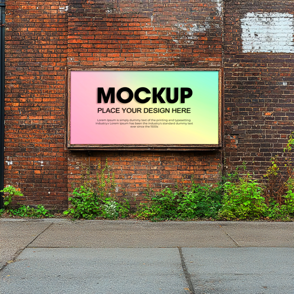 Brick Wall Billboard Mockup Free Pastel Gradient Sign Template psd