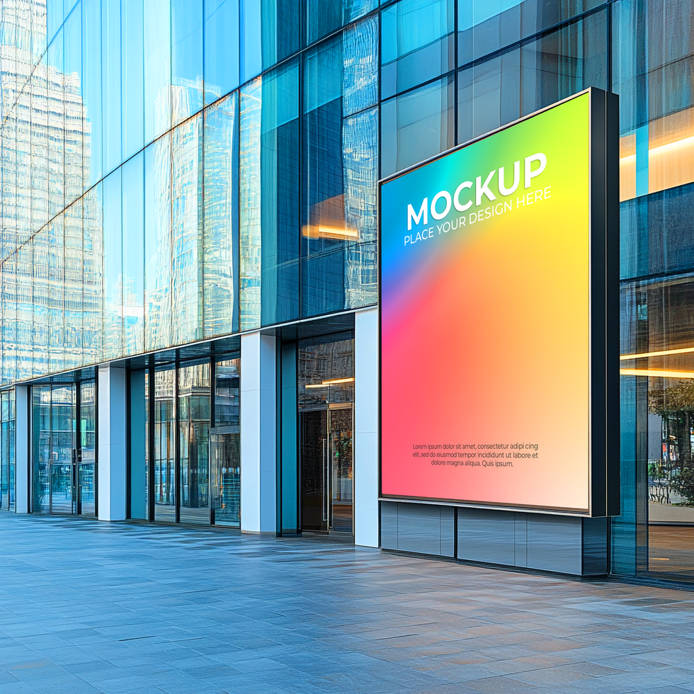 Modern Building Exterior with Vibrant Lightbox Mockup Mockup Template psd