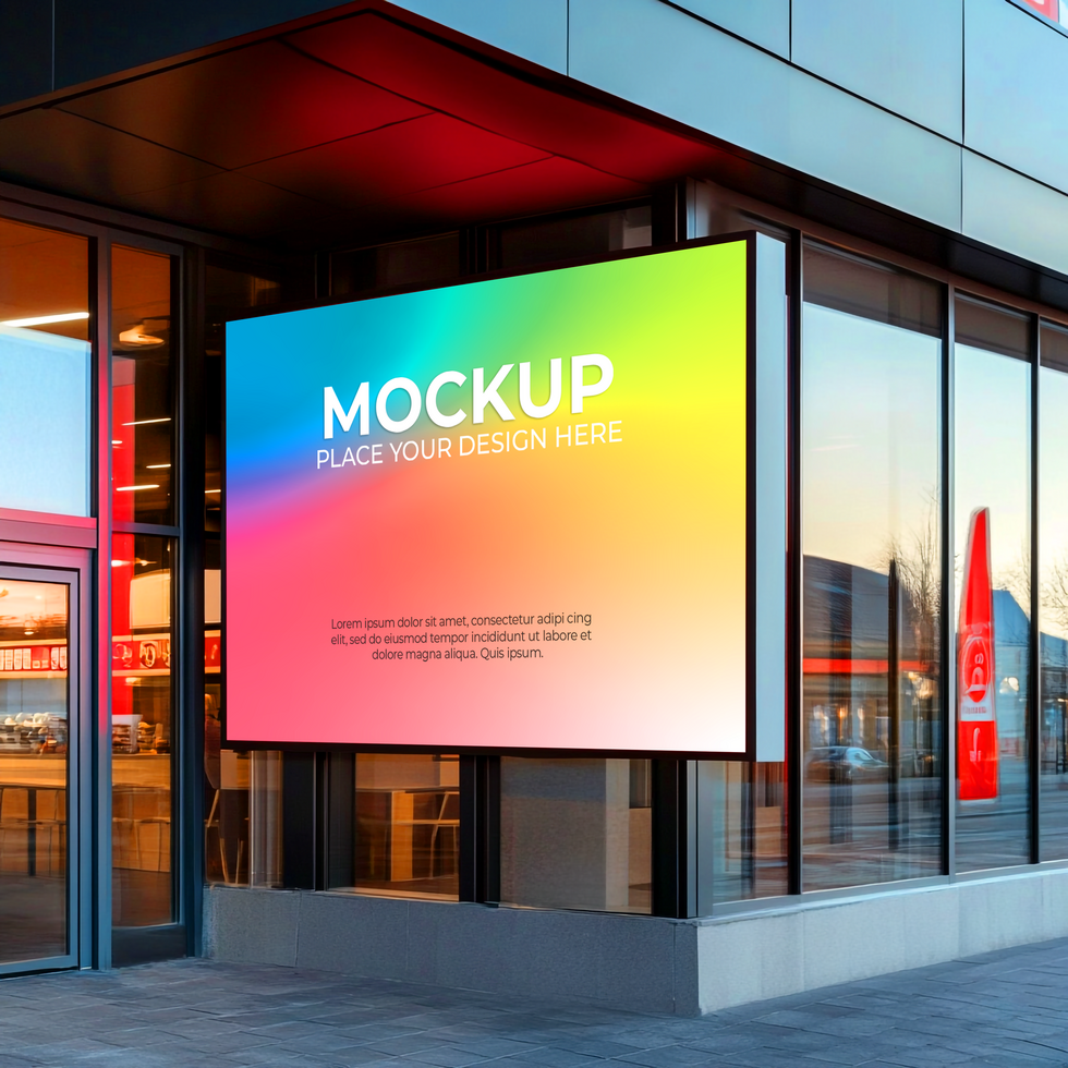 Modern Building Exterior Mockup, Colorful Signage Design Template Mockup Template psd