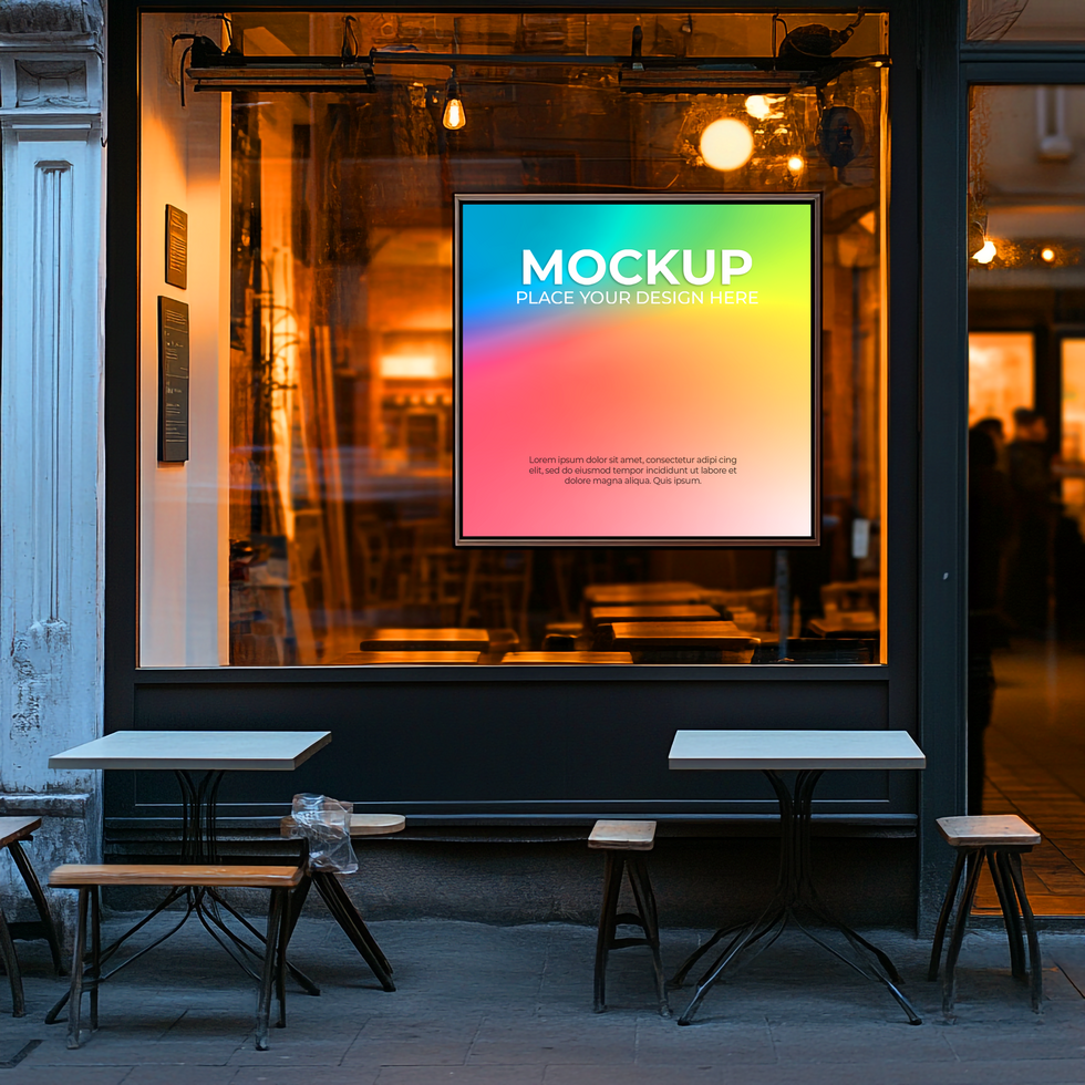 Vibrant Rainbow Poster in Trendy Cafe Window Display Mockup Template psd