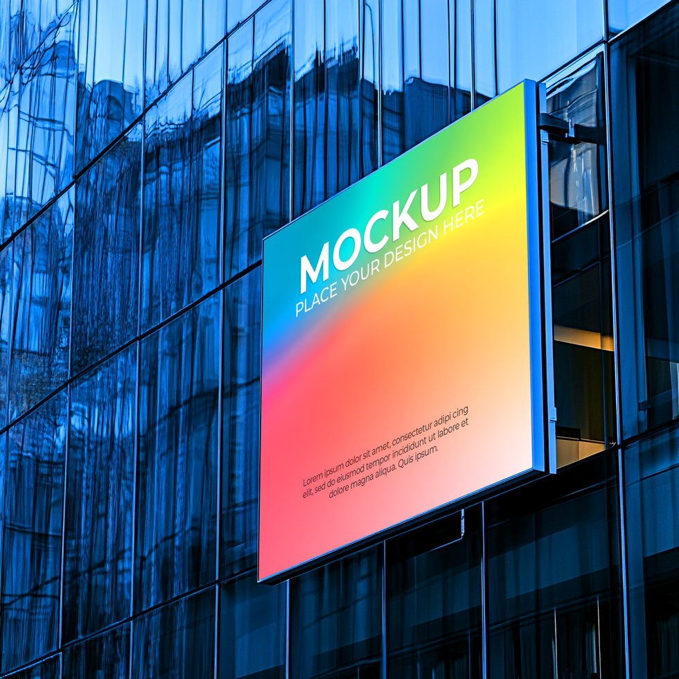 Modern Building Sign Mockup, Colorful Gradient Design Mockup Template psd