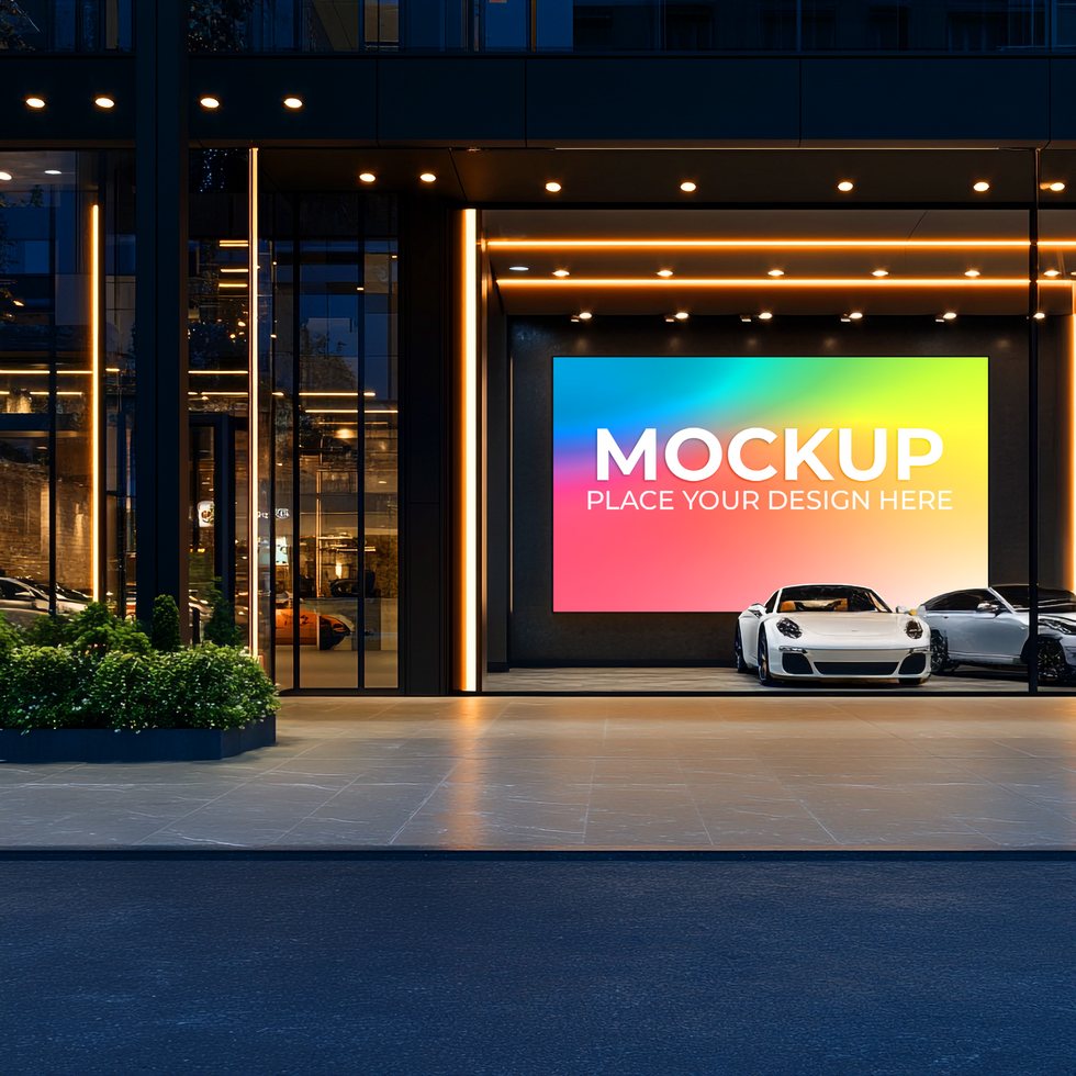 Modern Building Exterior Night Mockup with Car Display Mockup Template psd