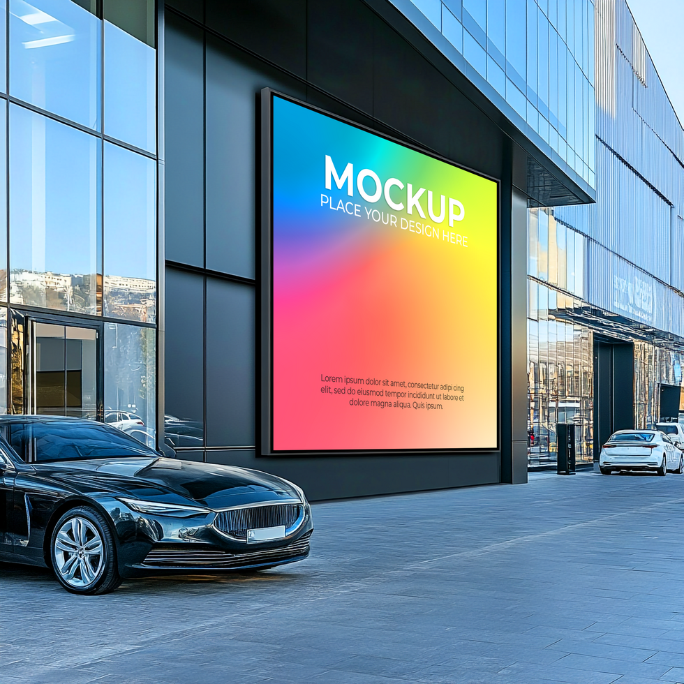 Modern Building Exterior with Colorful Billboard Mockup Mockup Template psd