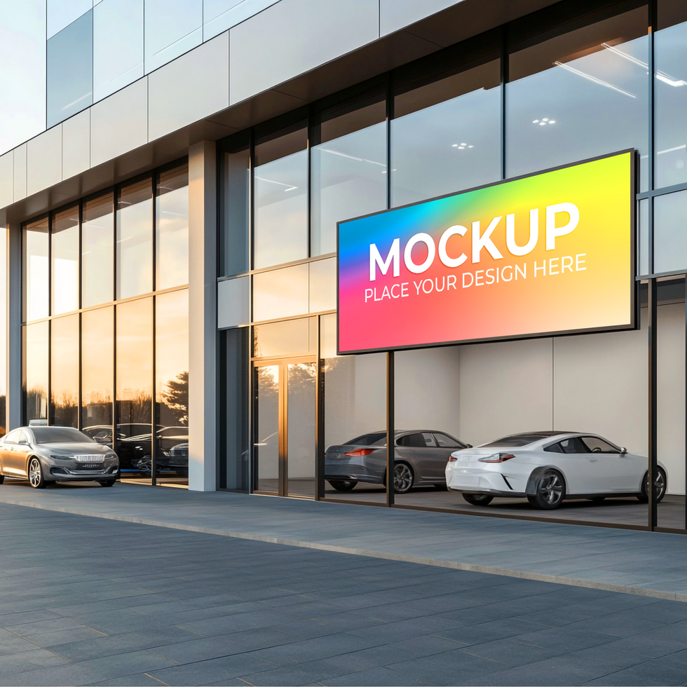 Modern Car Dealership Building with Large Digital Signage Mockup Mockup Template psd