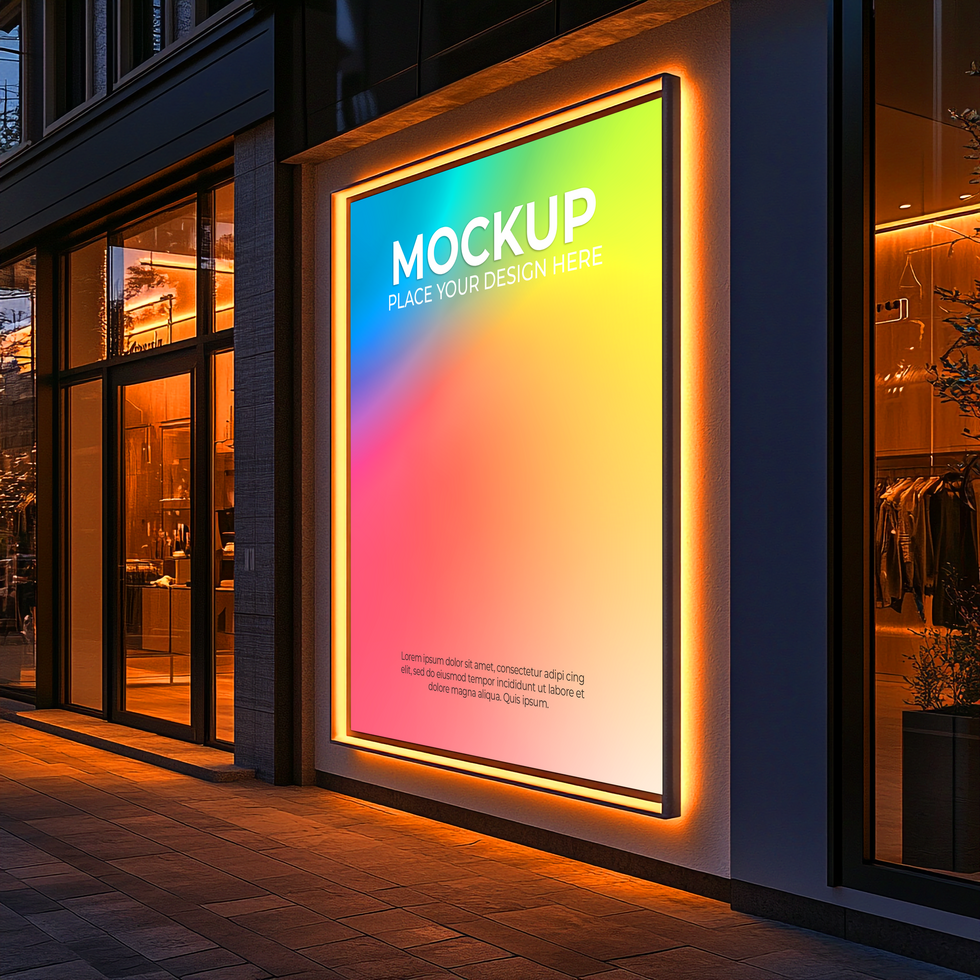 Vibrant Storefront Sign Mockup, Nighttime City Display Mockup Template psd