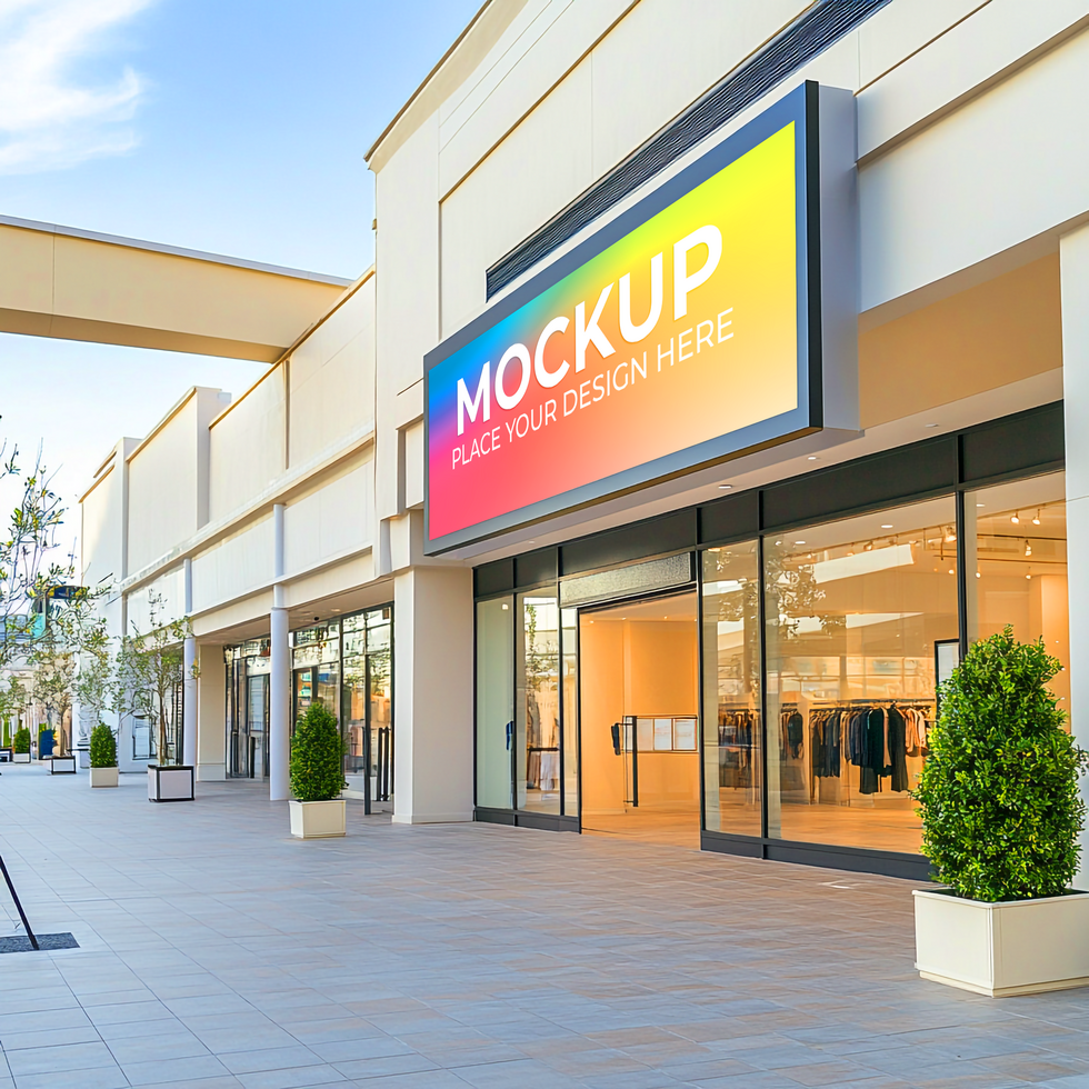 Retail Store Mockup, Colorful Digital Signage on Building Exterior Mockup Template psd