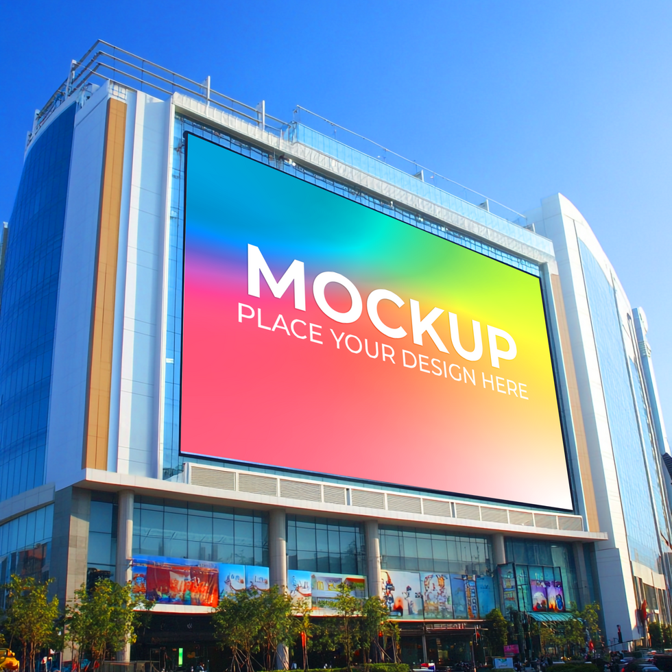 Large Building with Bright Colorful Billboard Mockup for Advertising Mockup Template psd