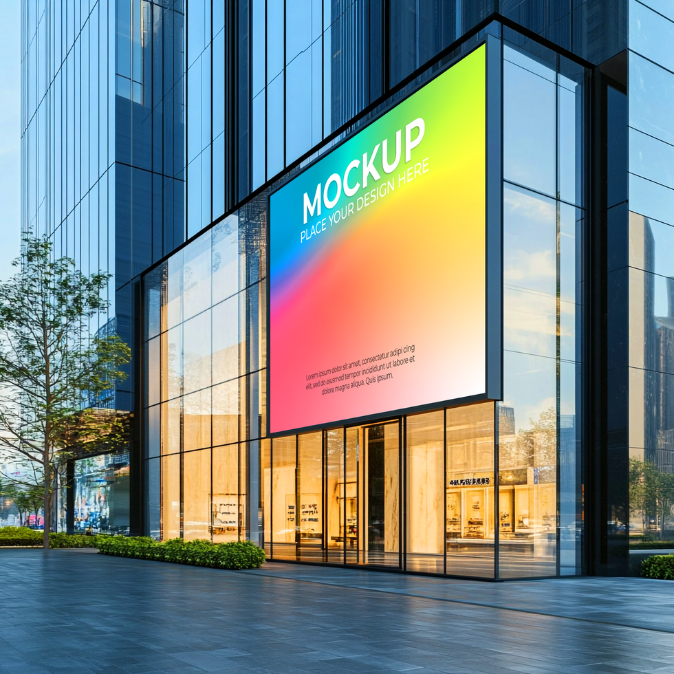 Modern Building Exterior Mockup, Showcase Your Design on a Large Billboard Mockup psd