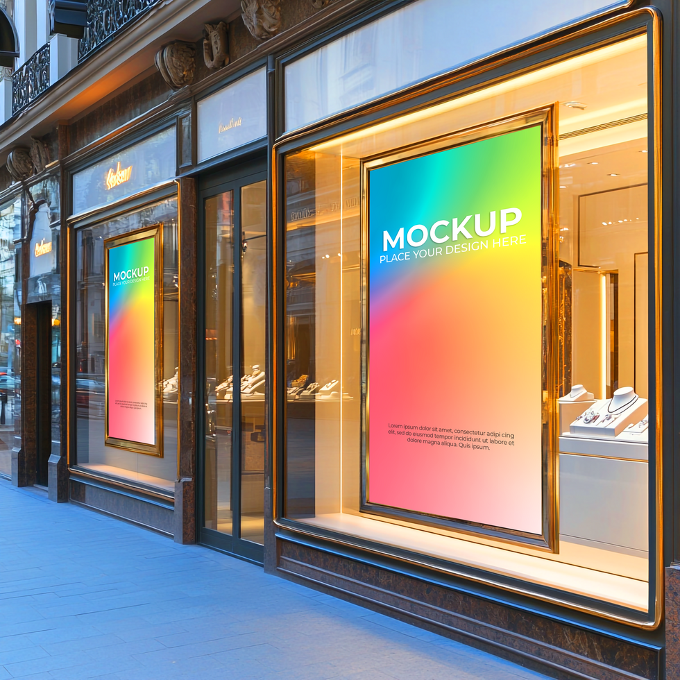 Retail Store Window Mockup Paris Street Display Advertising Signage Mockup Template psd