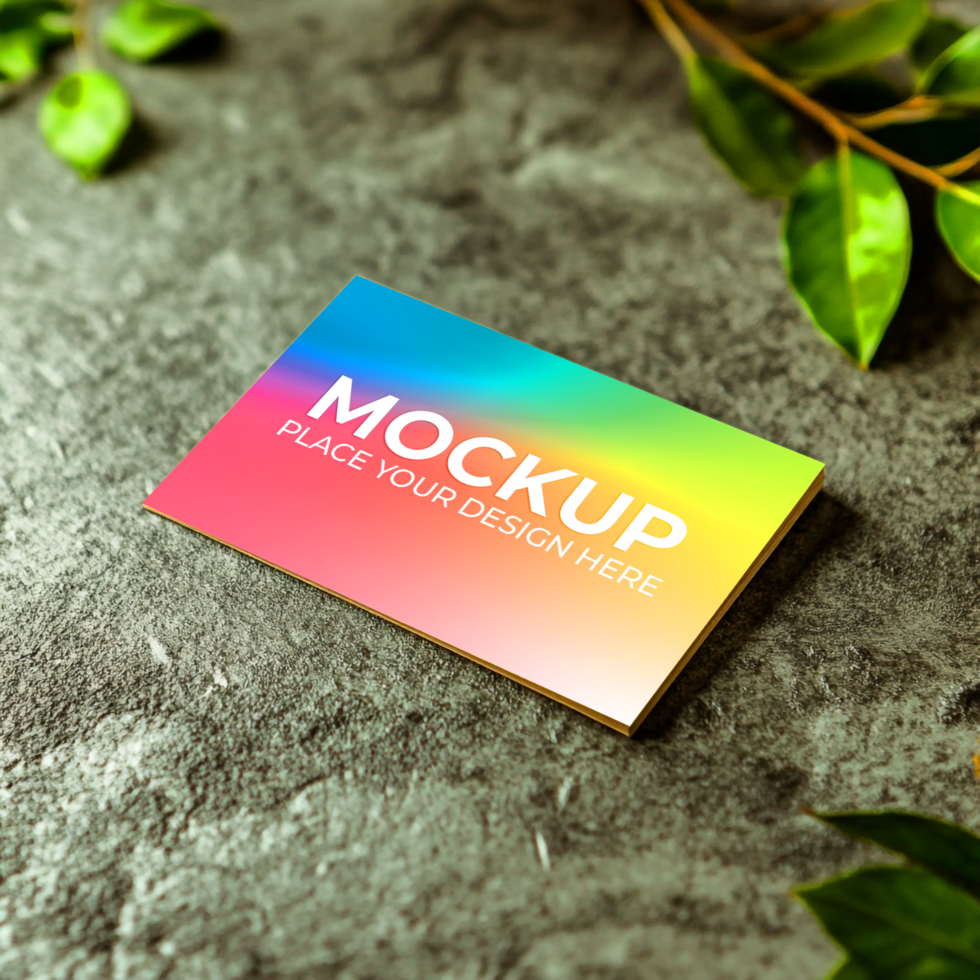 Vibrant Rainbow Business Card Mockup with Greenery psd