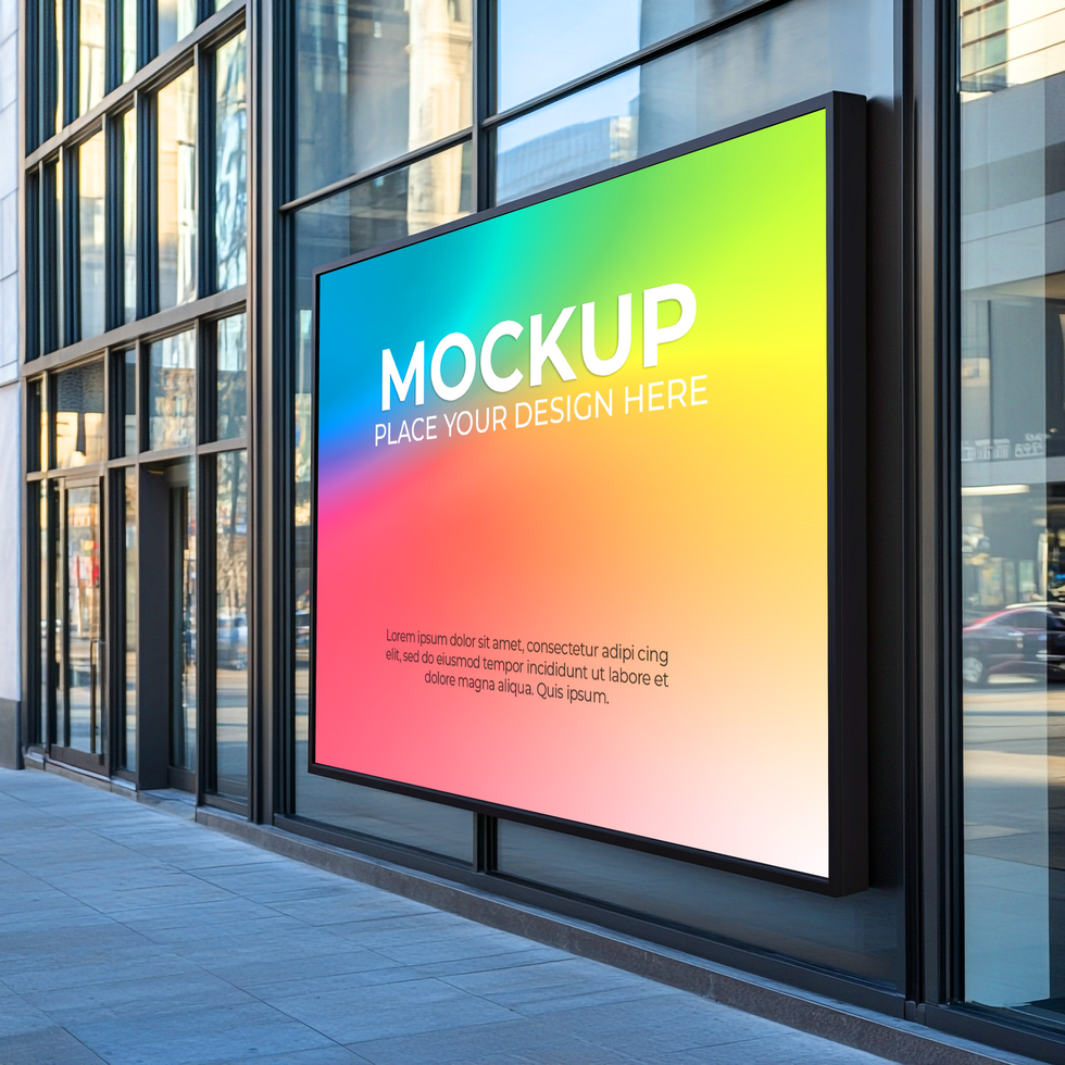 Digital Signage Mockup Outdoor Lightbox Display on City Building psd
