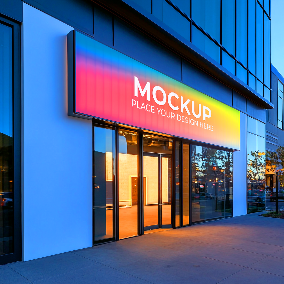 Modern Building Exterior Mockup Colorful LED Sign Design psd