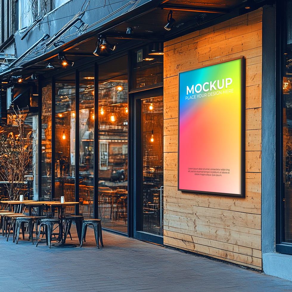 Restaurant Mockup Colorful Poster on Building Exterior psd