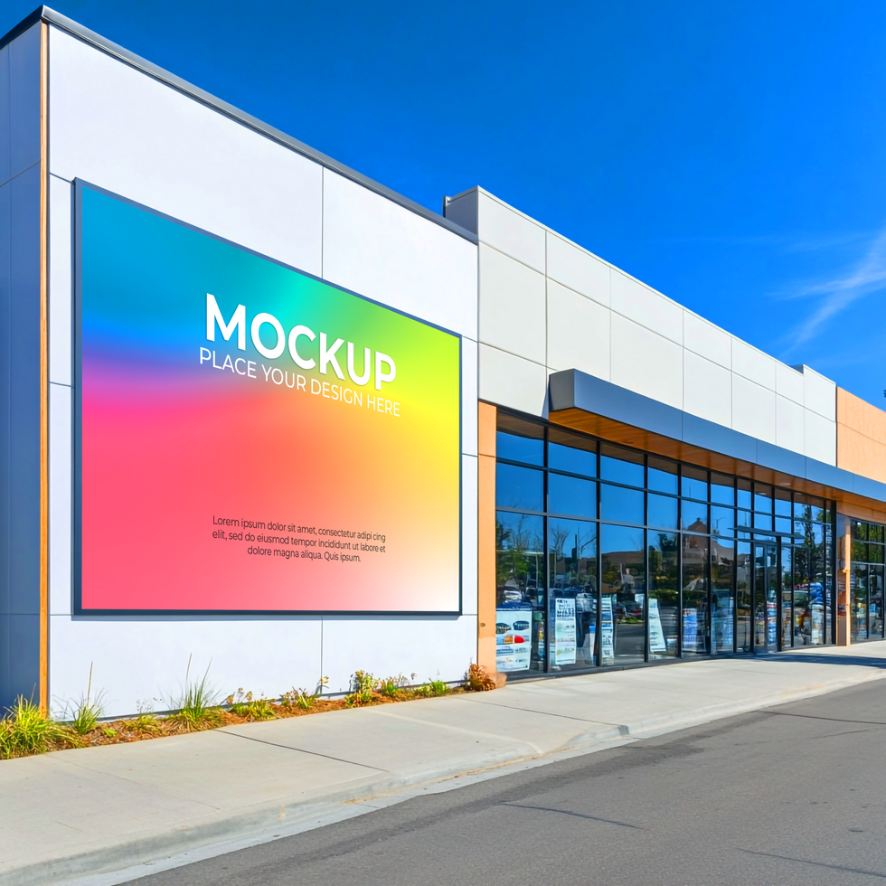Modern Retail Building with Colorful Signage psd