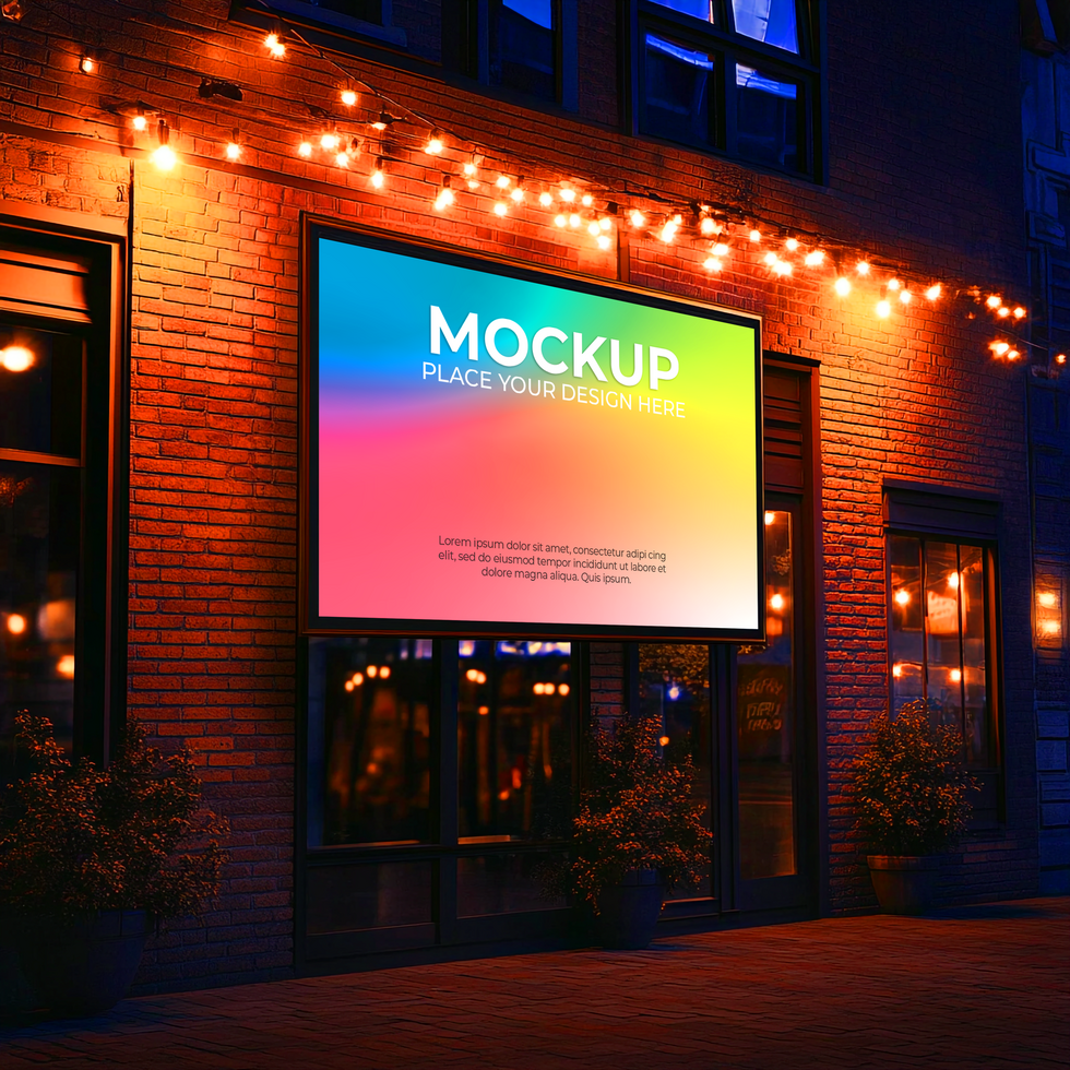 Nighttime Brick Building Mockup Colorful Sign Display psd