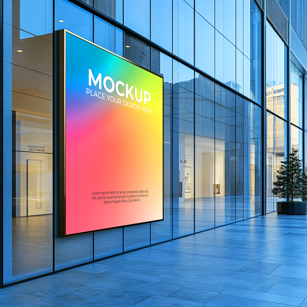 Modern Building Exterior with Colorful Lightbox Mockup psd