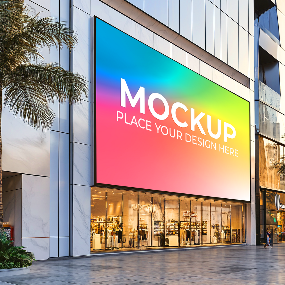 Modern Building with Large Colorful Billboard Mockup psd