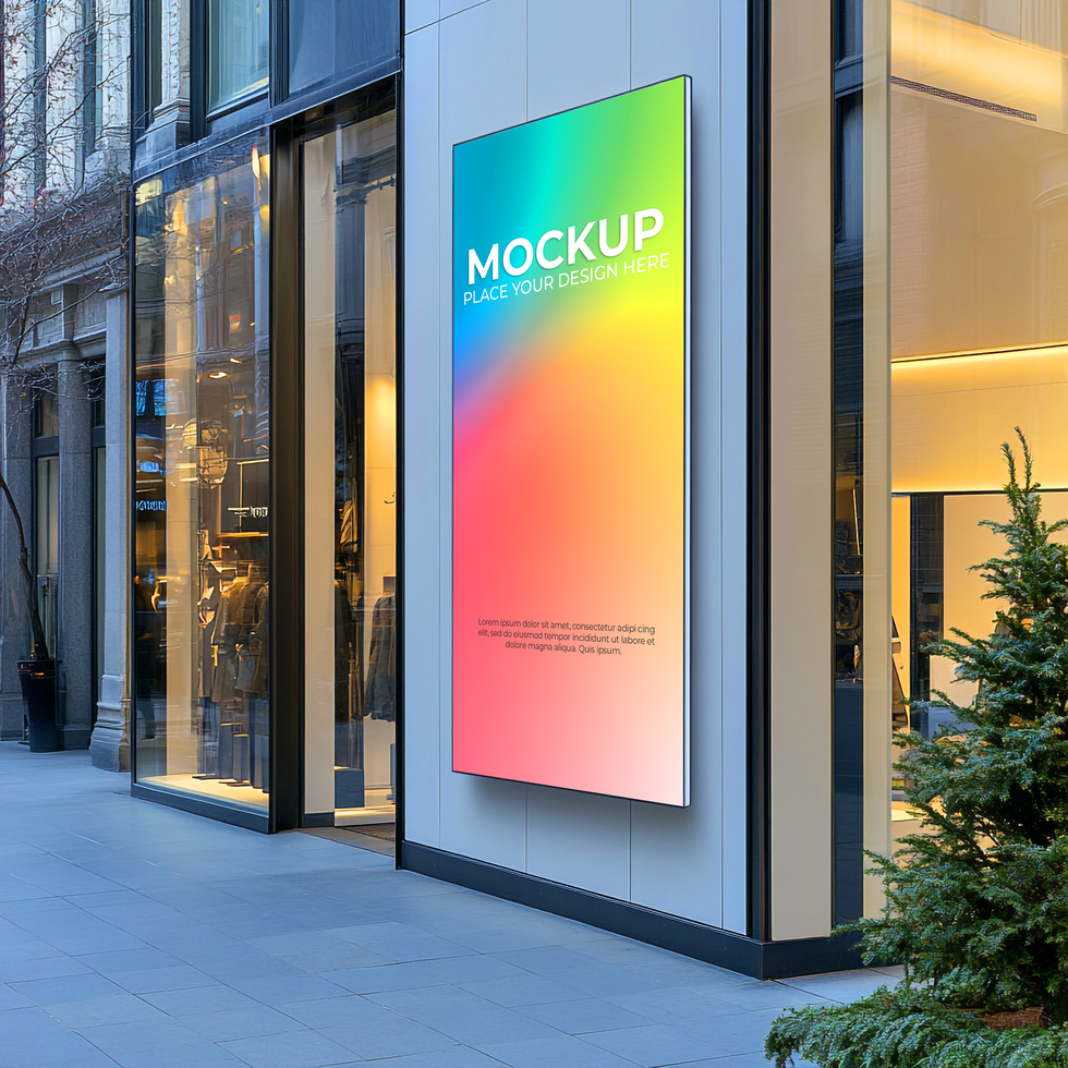 Rainbow Gradient Mockup Vertical Billboard on City Building psd