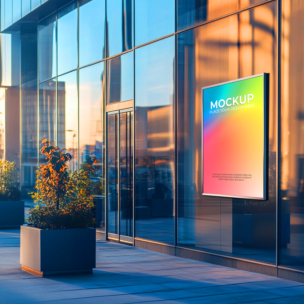 Vibrant Cityscape Display Modern Building Exterior with Colorful Signage psd