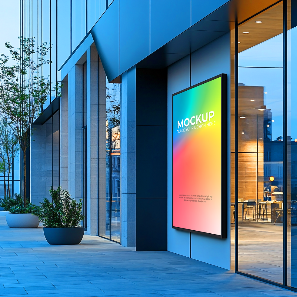 Modern Building Exterior with Vibrant Digital Signage Display psd