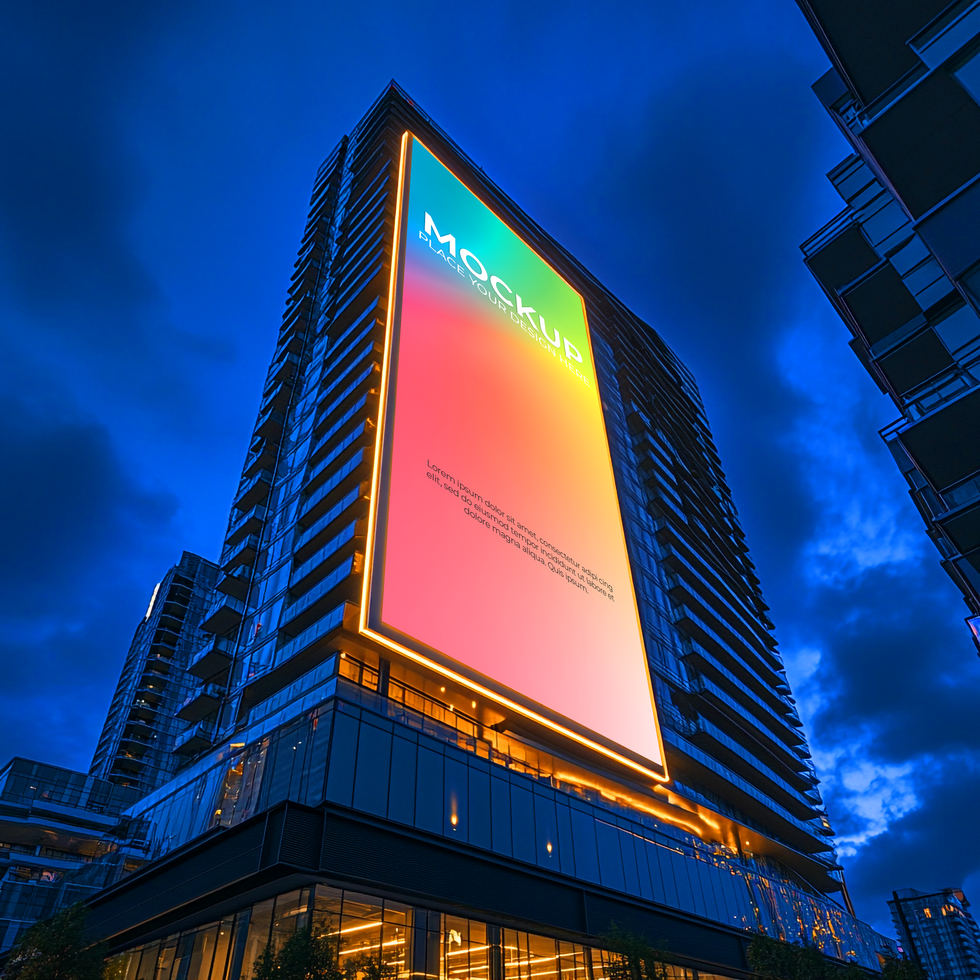 Vibrant City Building with Large Colorful LED Billboard at Night psd