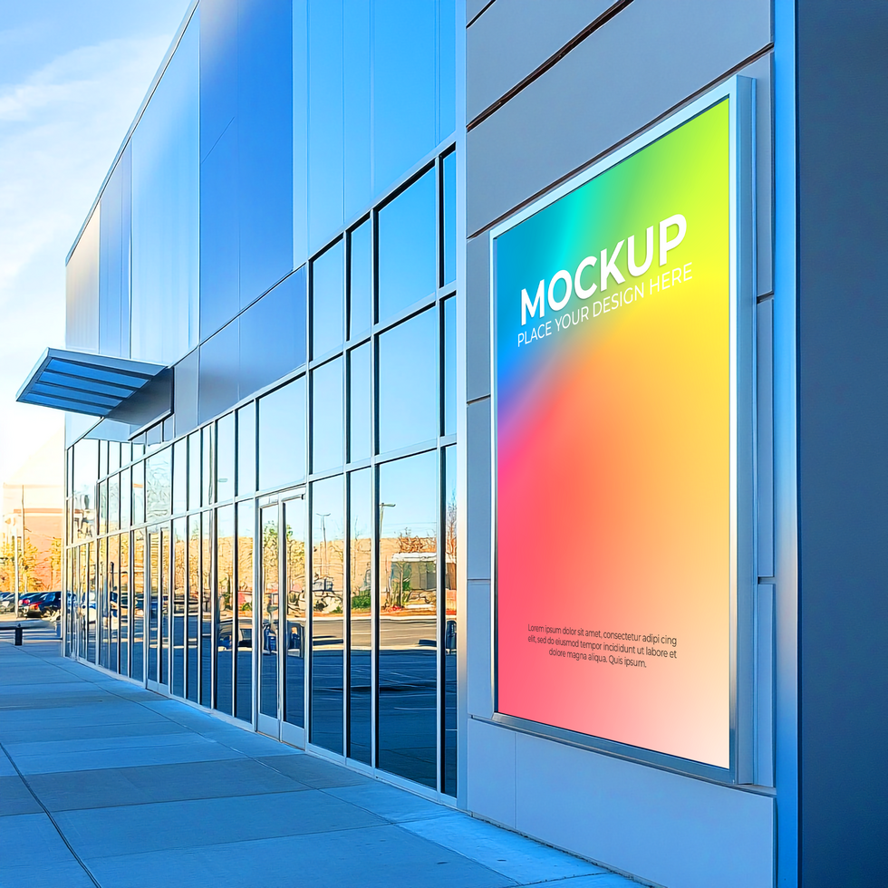 Modern Building Exterior with Vibrant Lightbox Mockup psd