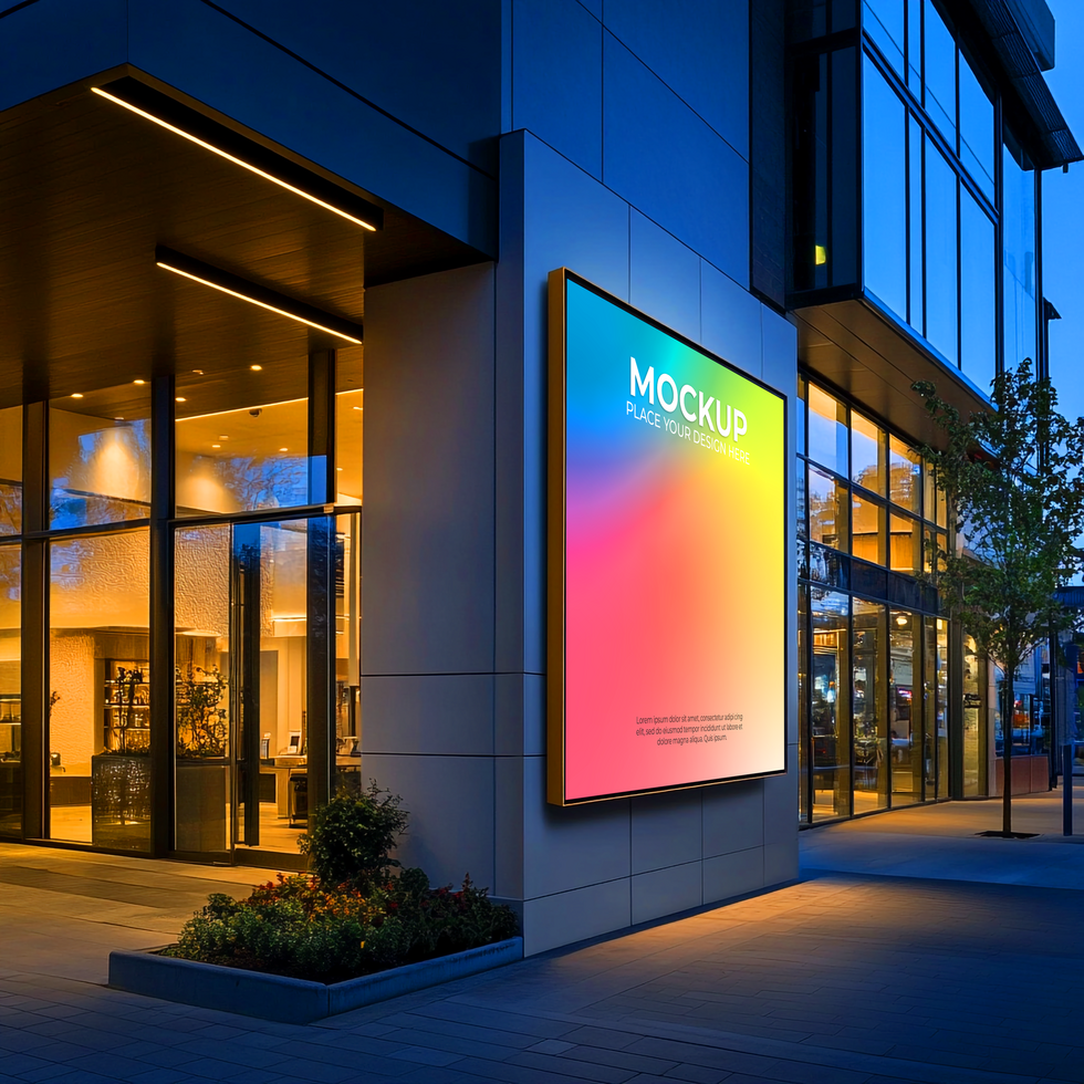 Modern Building with Vibrant Digital Signage at Night psd