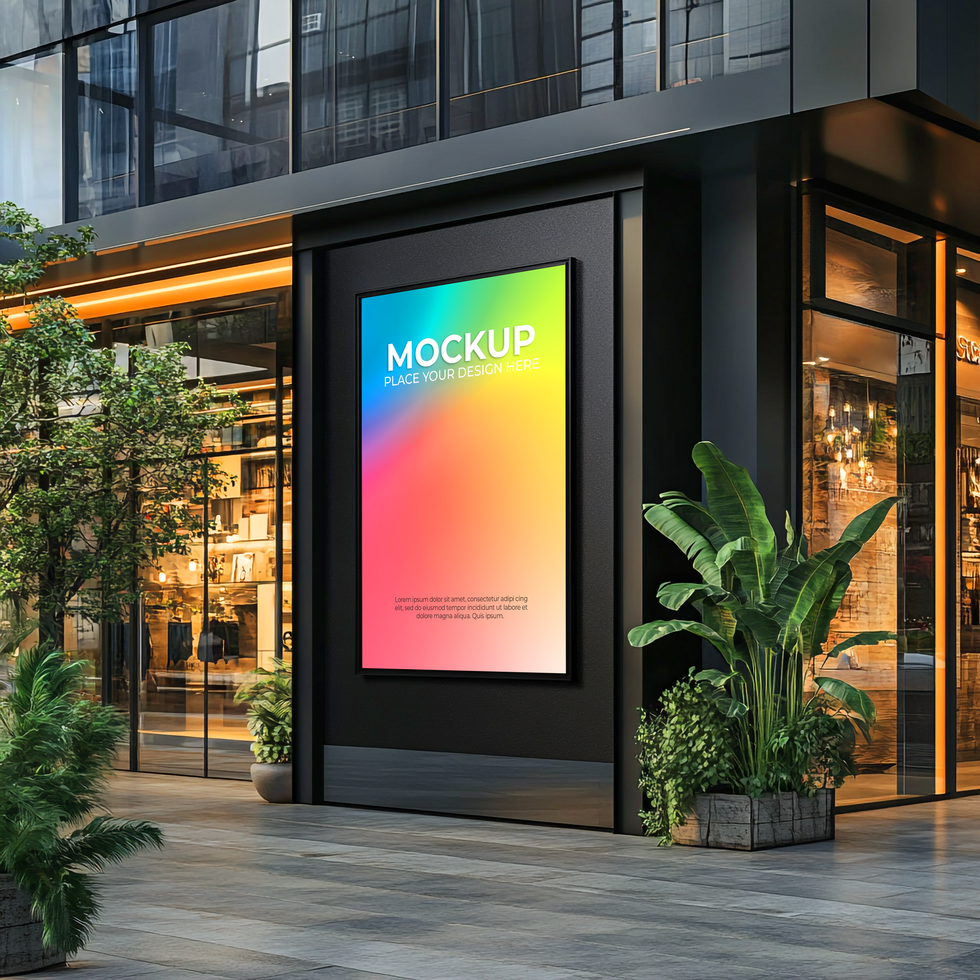 Modern Building Exterior with Vibrant Rainbow Poster Mockup psd