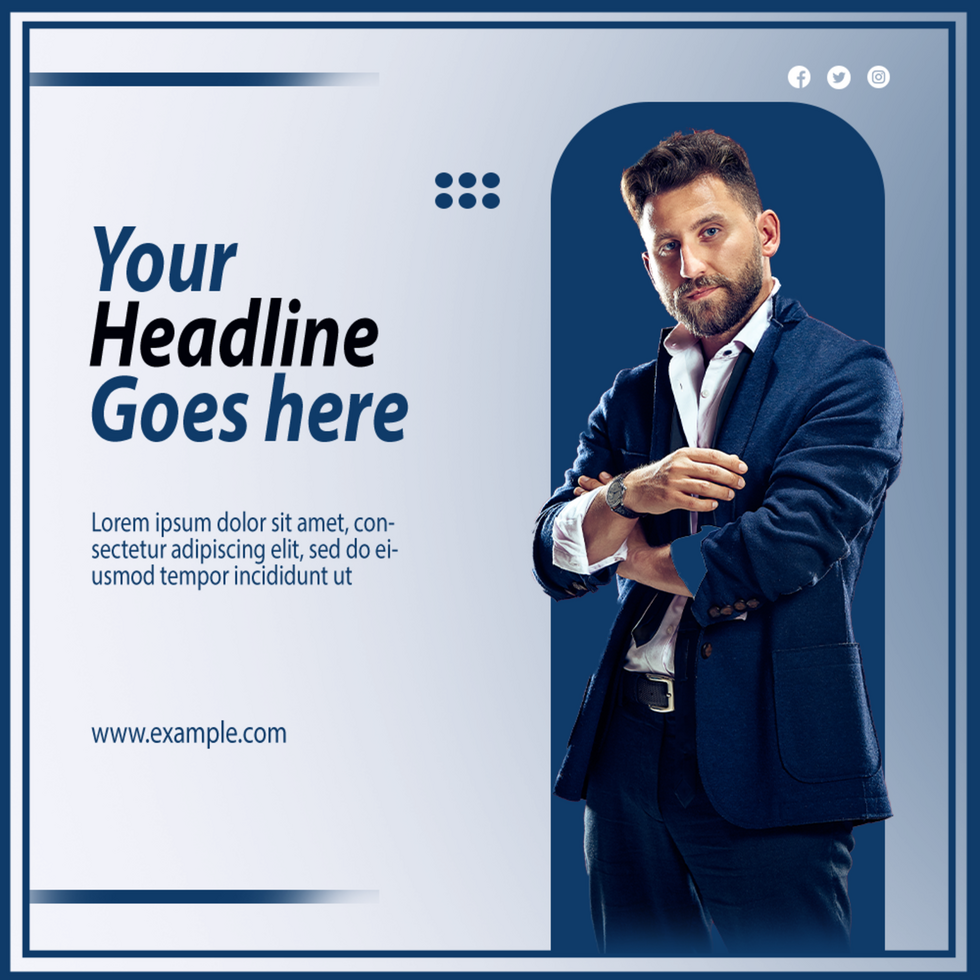 A man in a suit is standing in front of a blue background psd