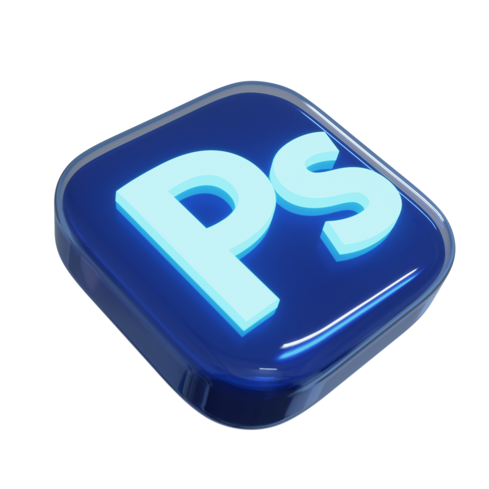 Blue Adobe photoshop 3D Glass Icon png