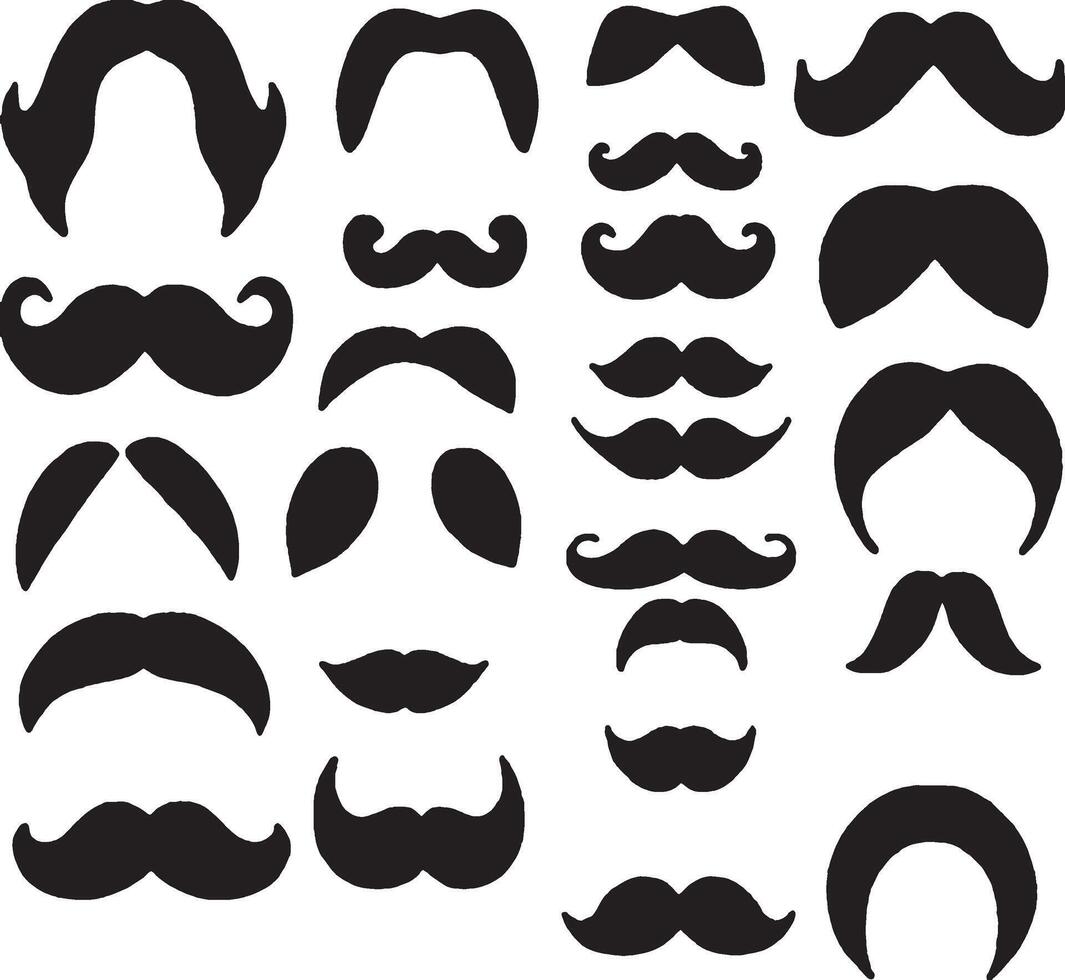 Strong Man Mustaches Flat Style Icon Set Vintage Dad Symbols Illustration vector