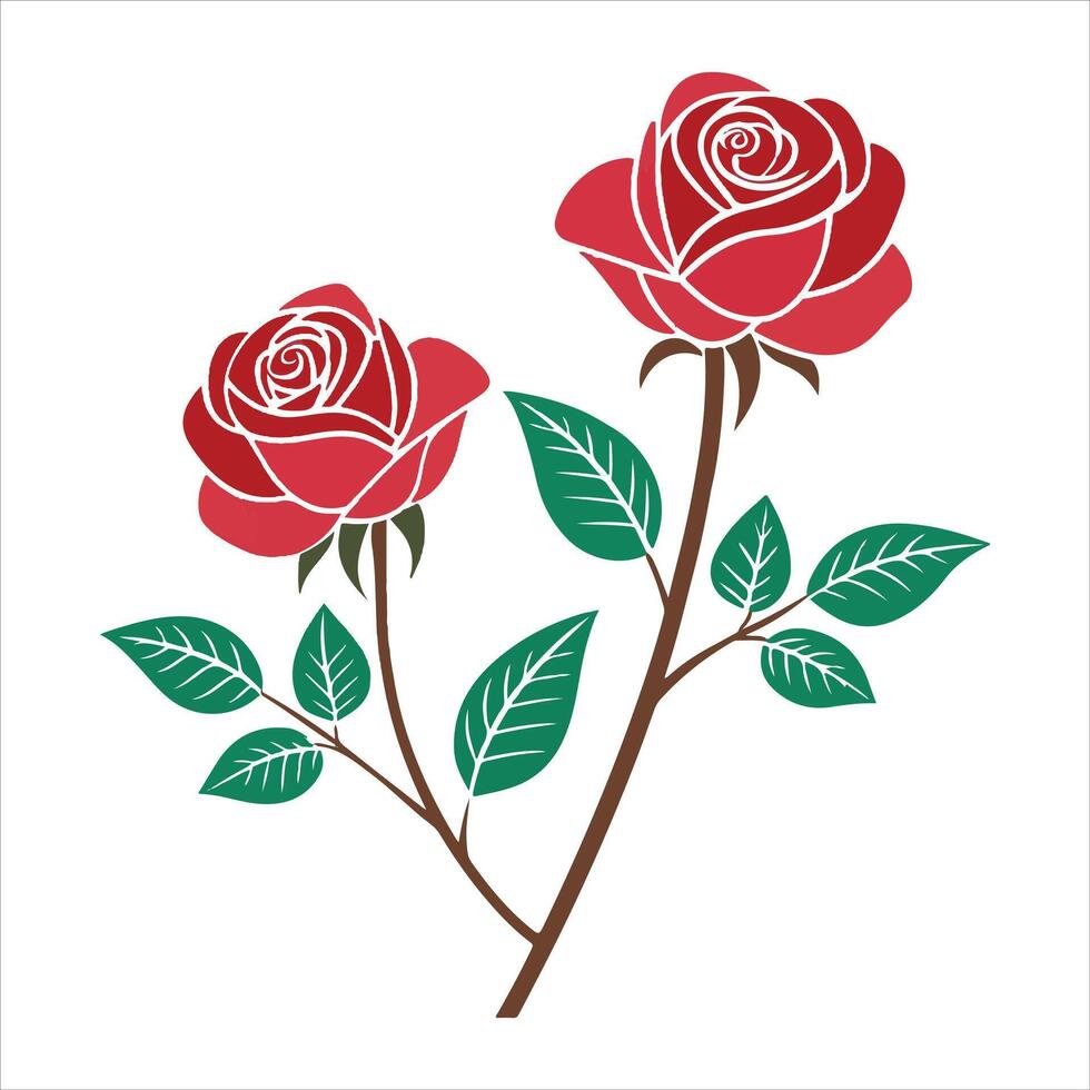Realistic Red Rose Illustration with Green Leaves vector