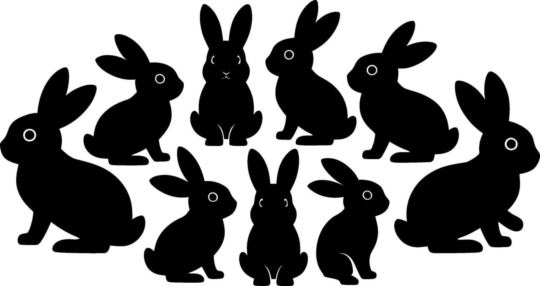 Rabbit Silhouette Collection Black and White Illustrations vector