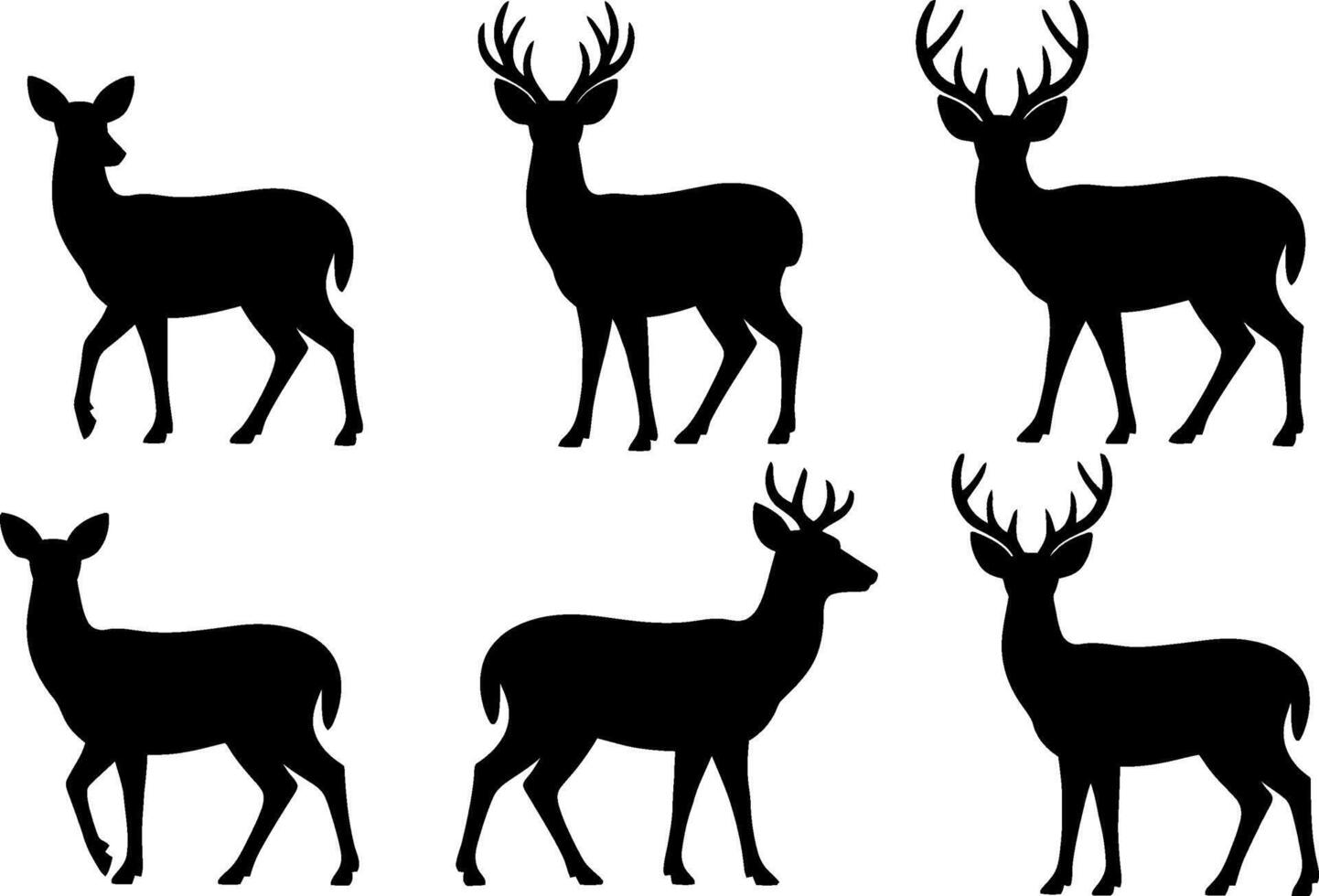 Deer Silhouette Collection Black and White Illustrations vector
