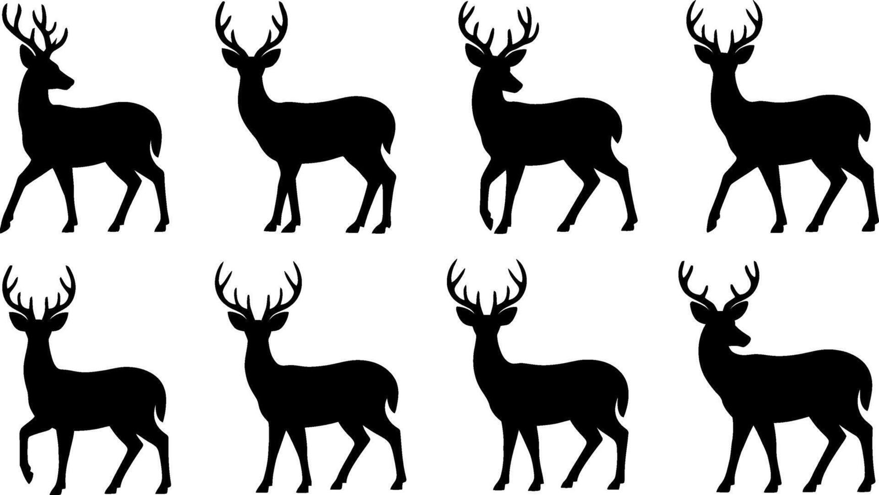Deer Silhouette Collection with Black and White Illustrations vector