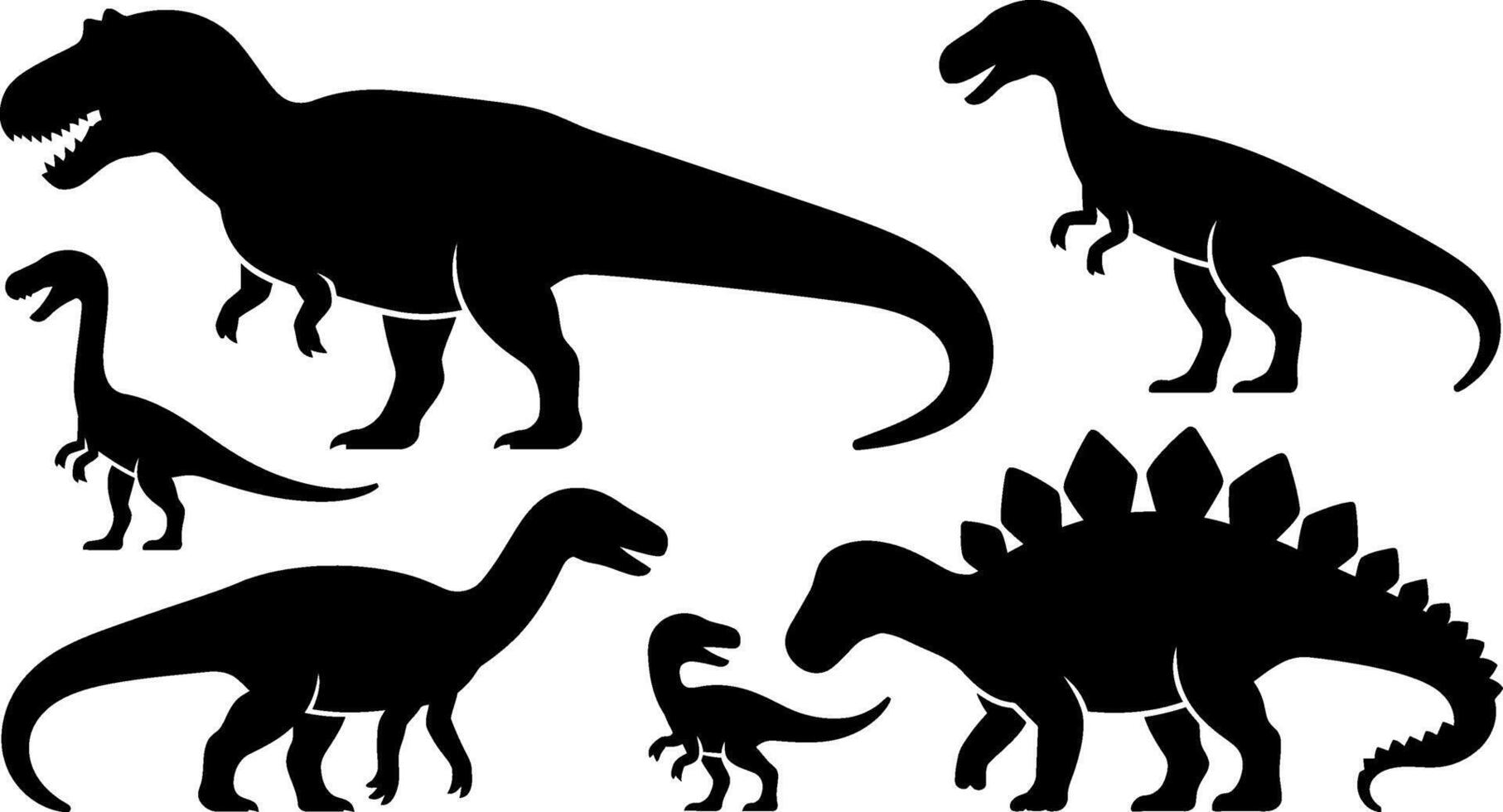 Dinosaur Silhouette Set Black and White Illustrations vector