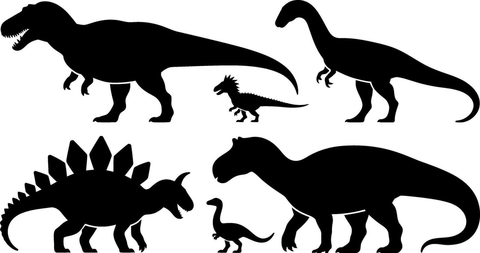 Prehistoric Dinosaur Silhouette Collection Black and White Art vector