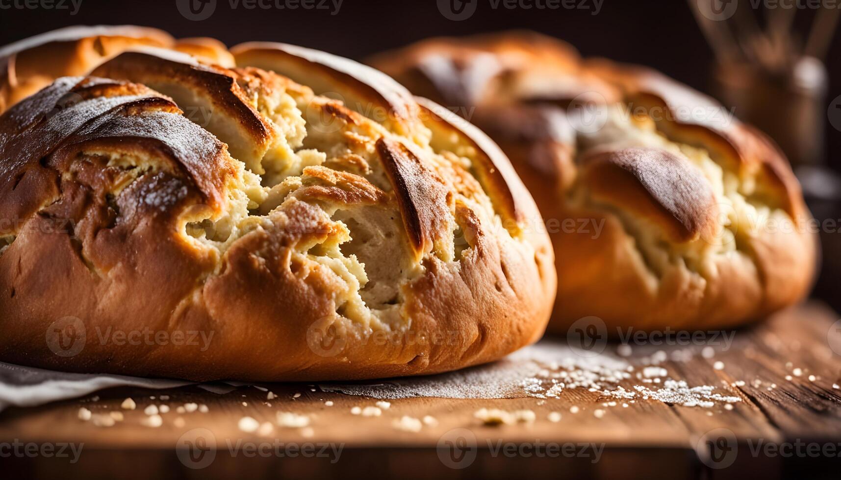 Rustic no knead peasant bread fresh out of the oven, ready to eat photo