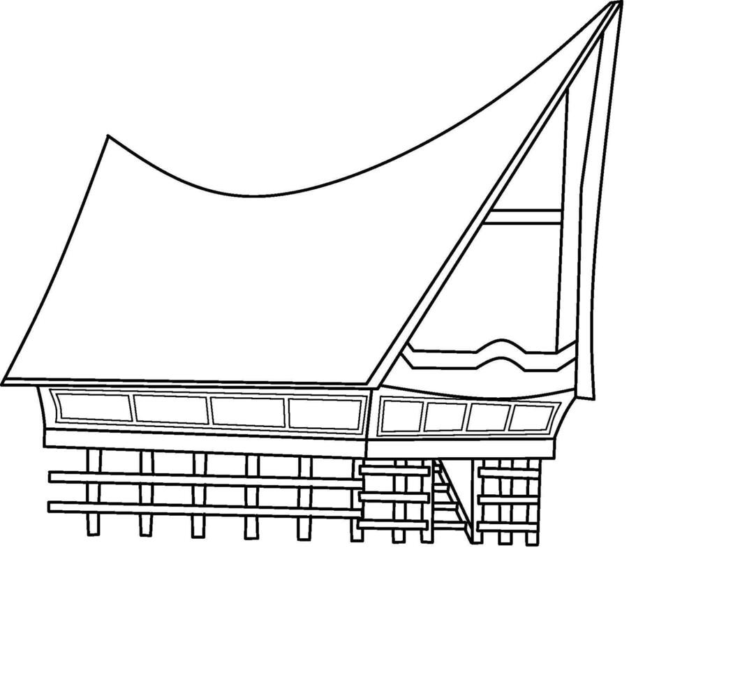 Traditional house illustration of rumah bolon batak with line art style vector