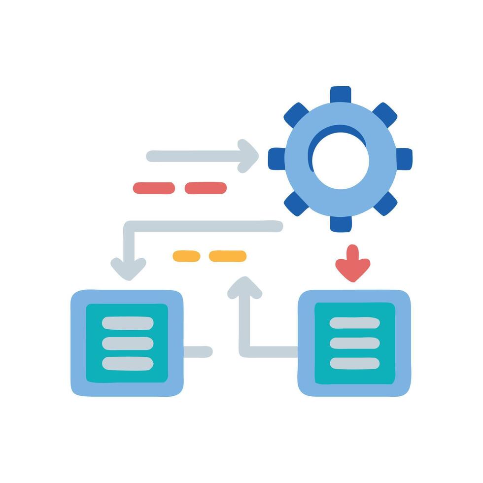 Data Processing Workflow with Arrows and Gear Icon vector