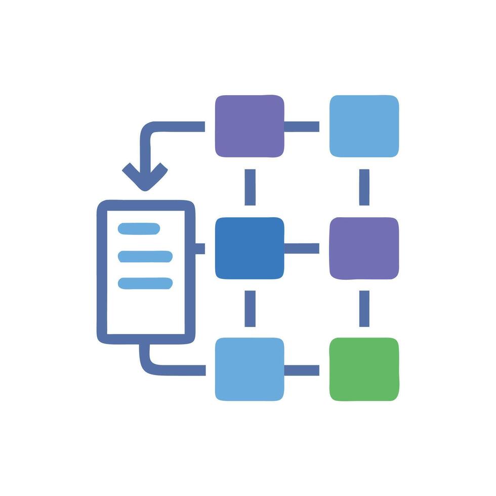 Flowchart diagram with steps, documentation, and data management vector